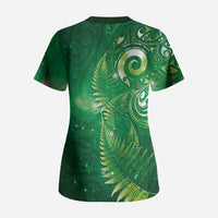 Aotearoa New Zealand New Year Scrub Top Tribal Koru Tattoo Green Galaxy Maori Silver Fern LT03 - Polynesian Pride