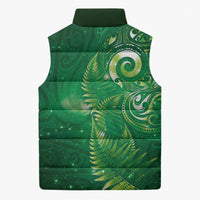 Aotearoa New Zealand New Year Sleeveless Puffer Jacket Tribal Koru Tattoo Green Galaxy Maori Silver Fern LT03 - Polynesian Pride