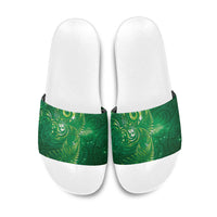 Aotearoa New Zealand New Year Slide Sandals Tribal Koru Tattoo Green Galaxy Maori Silver Fern LT03 Green - Polynesian Pride
