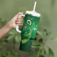 Aotearoa New Zealand New Year Tumbler With Handle Tribal Koru Tattoo Green Galaxy Maori Silver Fern