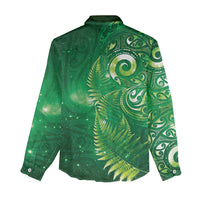 Aotearoa New Zealand New Year Women Casual Shirt Tribal Koru Tattoo Green Galaxy Maori Silver Fern