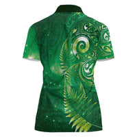 Aotearoa New Zealand New Year Women Polo Shirt Tribal Koru Tattoo Green Galaxy Maori Silver Fern LT03 - Polynesian Pride