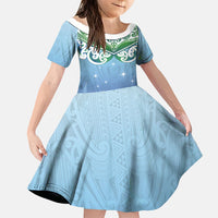 Aotearoa New Zealand New Year Family Matching Puletasi and Hawaiian Shirt Maori Motifs with Silver Fern and Matariki Stars LT03 Daughter's Dress Multicolor - Polynesian Pride