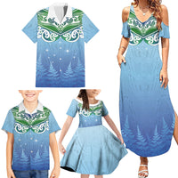 Aotearoa New Zealand New Year Family Matching Summer Maxi Dress and Hawaiian Shirt Maori Motifs with Silver Fern and Matariki Stars LT03 - Polynesian Pride