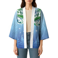 Aotearoa New Zealand New Year Kimono Maori Motifs with Silver Fern and Matariki Stars