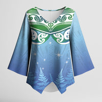 Aotearoa New Zealand New Year Kimono Sleeve Blouse Maori Motifs with Silver Fern and Matariki Stars LT03 Female Multicolor - Polynesian Pride