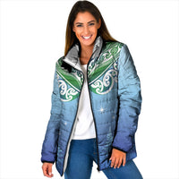 Aotearoa New Zealand New Year Padded Jacket Maori Motifs with Silver Fern and Matariki Stars LT03 Women Multicolor - Polynesian Pride
