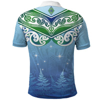 Aotearoa New Zealand New Year Polo Shirt Maori Motifs with Silver Fern and Matariki Stars LT03 - Polynesian Pride