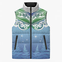 Aotearoa New Zealand New Year Sleeveless Puffer Jacket Maori Motifs with Silver Fern and Matariki Stars LT03 Unisex Multicolor - Polynesian Pride