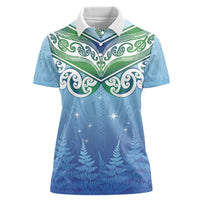 Aotearoa New Zealand New Year Women Polo Shirt Maori Motifs with Silver Fern and Matariki Stars LT03 Female Multicolor - Polynesian Pride