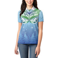 Aotearoa New Zealand New Year Women Polo Shirt Maori Motifs with Silver Fern and Matariki Stars LT03 - Polynesian Pride