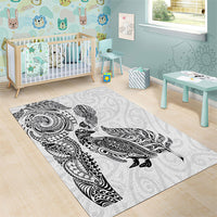 Aotearoa Moko Tribal Tattoo Area Rug New Zealand Maori Penguin and Fantail White Color LT03 - Polynesian Pride