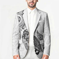 Aotearoa Moko Tribal Tattoo Blazer New Zealand Maori Penguin and Fantail White Color LT03 - Polynesian Pride