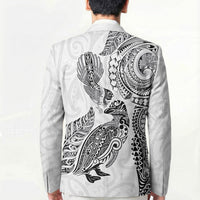 Aotearoa Moko Tribal Tattoo Blazer New Zealand Maori Penguin and Fantail White Color LT03 - Polynesian Pride