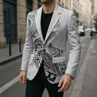 Aotearoa Moko Tribal Tattoo Blazer New Zealand Maori Penguin and Fantail White Color LT03 - Polynesian Pride