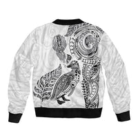 Aotearoa Moko Tribal Tattoo Bomber Jacket New Zealand Maori Penguin and Fantail White Color LT03 - Polynesian Pride