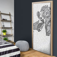 Aotearoa Moko Tribal Tattoo Door Cover New Zealand Maori Penguin and Fantail White Color