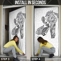 Aotearoa Moko Tribal Tattoo Door Cover New Zealand Maori Penguin and Fantail White Color