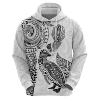Aotearoa Moko Tribal Tattoo Hoodie New Zealand Maori Penguin and Fantail White Color