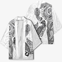 Aotearoa Moko Tribal Tattoo Kimono New Zealand Maori Penguin and Fantail White Color LT03 - Polynesian Pride