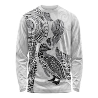 Aotearoa Moko Tribal Tattoo Long Sleeve Shirt New Zealand Maori Penguin and Fantail White Color LT03 Unisex White - Polynesian Pride