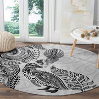 Aotearoa Moko Tribal Tattoo Round Carpet New Zealand Maori Penguin and Fantail White Color LT03 - Polynesian Pride