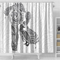 Aotearoa Moko Tribal Tattoo Shower Curtain New Zealand Maori Penguin and Fantail White Color LT03 - Polynesian Pride