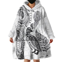 Aotearoa Moko Tribal Tattoo Wearable Blanket Hoodie New Zealand Maori Penguin and Fantail White Color LT03 - Polynesian Pride