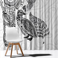 Aotearoa Moko Tribal Tattoo Window Curtain New Zealand Maori Penguin and Fantail White Color LT03 - Polynesian Pride