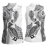 Aotearoa Moko Tribal Tattoo Women Sleeveless Polo Shirt New Zealand Maori Penguin and Fantail White Color LT03 - Polynesian Pride