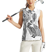 Aotearoa Moko Tribal Tattoo Women Sleeveless Polo Shirt New Zealand Maori Penguin and Fantail White Color LT03 - Polynesian Pride