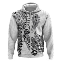 Aotearoa Moko Tribal Tattoo Zip Hoodie New Zealand Maori Penguin and Fantail White Color