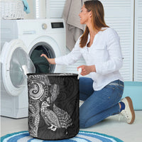 Aotearoa Moko Tribal Tattoo Laundry Basket New Zealand Maori Penguin and Fantail Black Color LT03 - Polynesian Pride