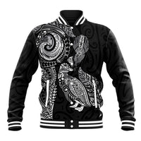 Aotearoa Moko Tribal Tattoo Baseball Jacket New Zealand Maori Penguin and Fantail Black Color LT03 Unisex Black - Polynesian Pride