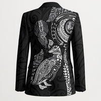 Aotearoa Moko Tribal Tattoo Blazer New Zealand Maori Penguin and Fantail Black Color LT03 - Polynesian Pride