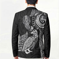 Aotearoa Moko Tribal Tattoo Blazer New Zealand Maori Penguin and Fantail Black Color LT03 - Polynesian Pride