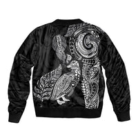 Aotearoa Moko Tribal Tattoo Bomber Jacket New Zealand Maori Penguin and Fantail Black Color LT03 - Polynesian Pride