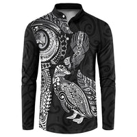 Aotearoa Moko Tribal Tattoo Button Sweatshirt New Zealand Maori Penguin and Fantail Black Color LT03 Black - Polynesian Pride