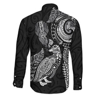 Aotearoa Moko Tribal Tattoo Family Matching Off Shoulder Maxi Dress and Hawaiian Shirt New Zealand Maori Penguin and Fantail Black Color LT03 - Polynesian Pride