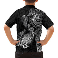 Aotearoa Moko Tribal Tattoo Family Matching Puletasi and Hawaiian Shirt New Zealand Maori Penguin and Fantail Black Color LT03 - Polynesian Pride