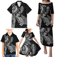 Aotearoa Moko Tribal Tattoo Family Matching Puletasi and Hawaiian Shirt New Zealand Maori Penguin and Fantail Black Color LT03 - Polynesian Pride