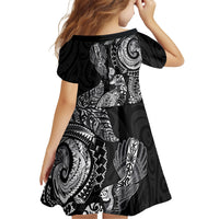 Aotearoa Moko Tribal Tattoo Family Matching Summer Maxi Dress and Hawaiian Shirt New Zealand Maori Penguin and Fantail Black Color LT03 - Polynesian Pride