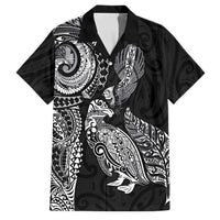 Aotearoa Moko Tribal Tattoo Family Matching Tank Maxi Dress and Hawaiian Shirt New Zealand Maori Penguin and Fantail Black Color LT03 Dad's Shirt - Short Sleeve Black - Polynesian Pride