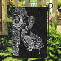 Aotearoa Moko Tribal Tattoo Garden Flag New Zealand Maori Penguin and Fantail Black Color