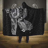 Aotearoa Moko Tribal Tattoo Hooded Blanket New Zealand Maori Penguin and Fantail Black Color LT03 - Polynesian Pride