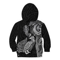 Aotearoa Moko Tribal Tattoo Kid Hoodie New Zealand Maori Penguin and Fantail Black Color LT03 - Polynesian Pride