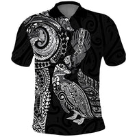 Aotearoa Moko Tribal Tattoo Polo Shirt New Zealand Maori Penguin and Fantail Black Color