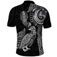 Aotearoa Moko Tribal Tattoo Polo Shirt New Zealand Maori Penguin and Fantail Black Color