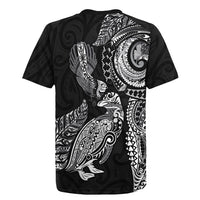 Aotearoa Moko Tribal Tattoo Rugby Jersey New Zealand Maori Penguin and Fantail Black Color LT03 - Polynesian Pride