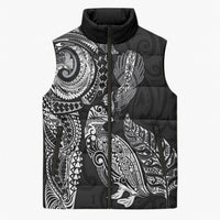 Aotearoa Moko Tribal Tattoo Sleeveless Puffer Jacket New Zealand Maori Penguin and Fantail Black Color LT03 Unisex Black - Polynesian Pride